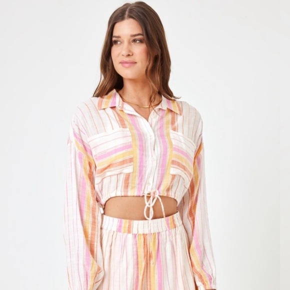 L*Space St. Lucia Cropped Top in Vaca Stripe Sz S/M - Picture 2 of 10